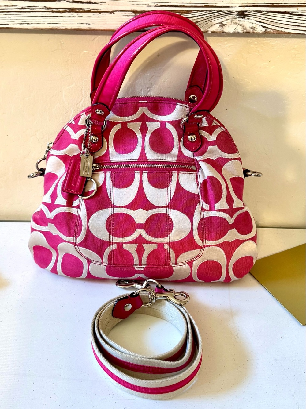 Coach 2012 Poppy Signature Lurex C Outline Satchel Bag 18709M - EUC - Picture 2 of 16